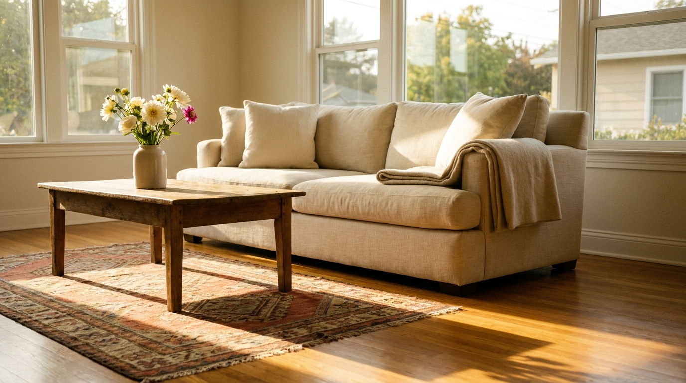 A living room in Santa Rosa left clean and calm after a Casa Alma visit
